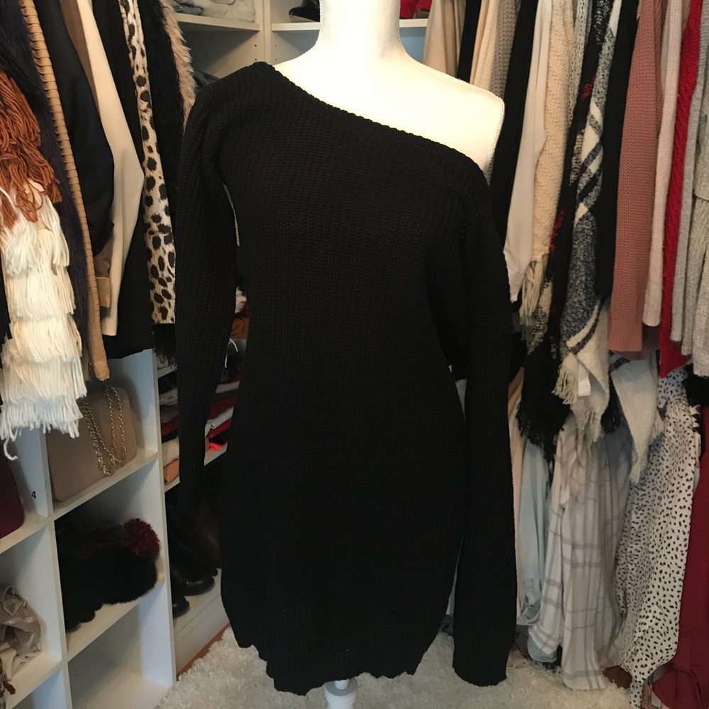 Missguided Black Sweater Dress Off Shoulder